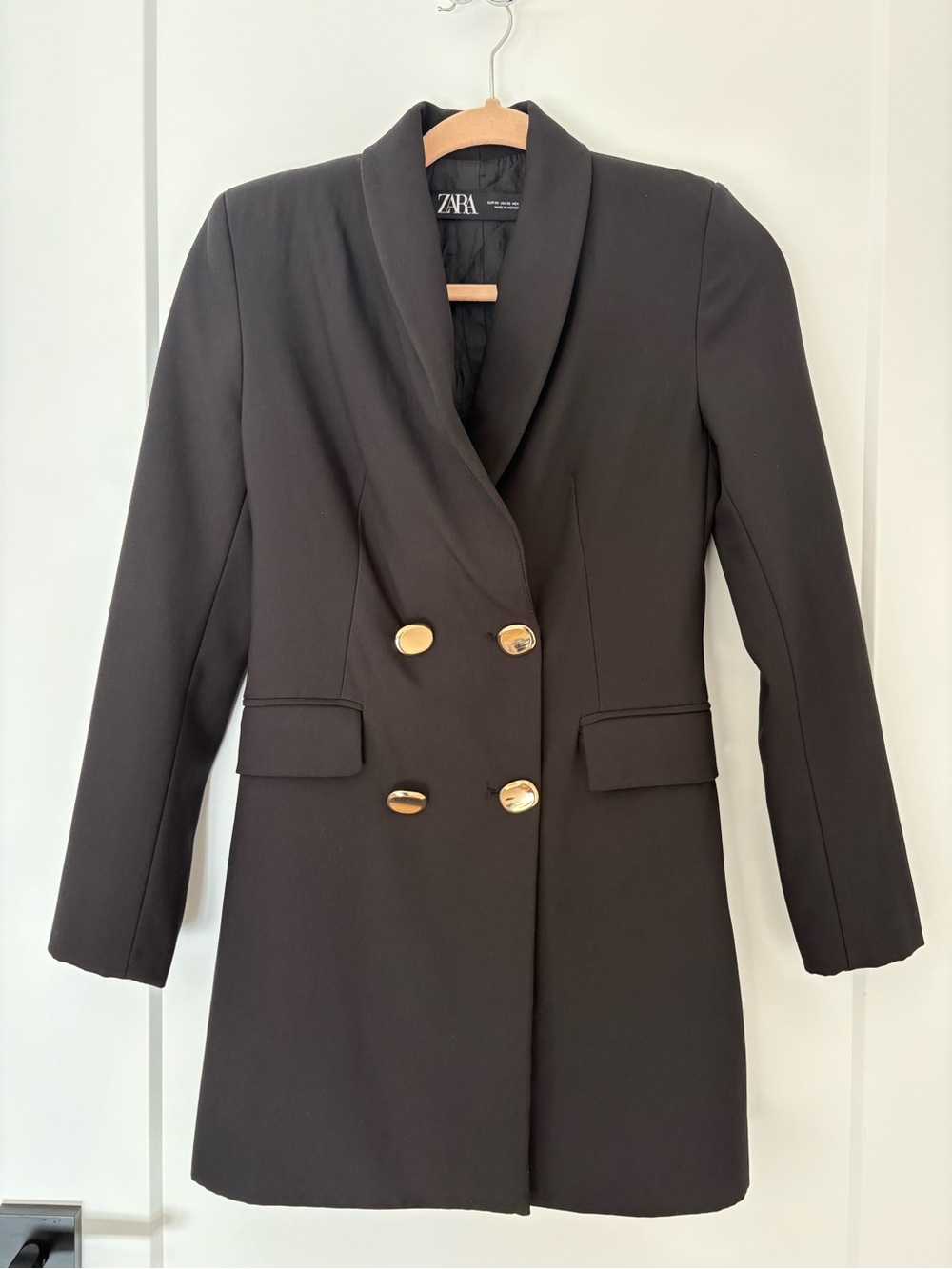 ZARA Black Double-Breasted Blazer with Gold Buttons